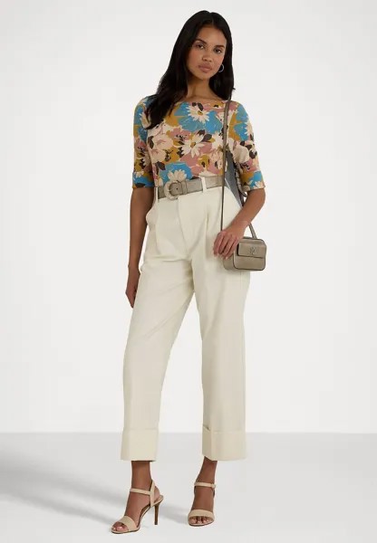 Футболка с принтом FLORAL STRETCH COTTON BOATNECK T-SHIRT Ralph Lauren, бежевый