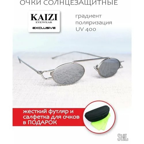 Солнцезащитные очки Kaizi, узкие, оправа: металл, поляризационные, зеркальные, серебряный/серебряный