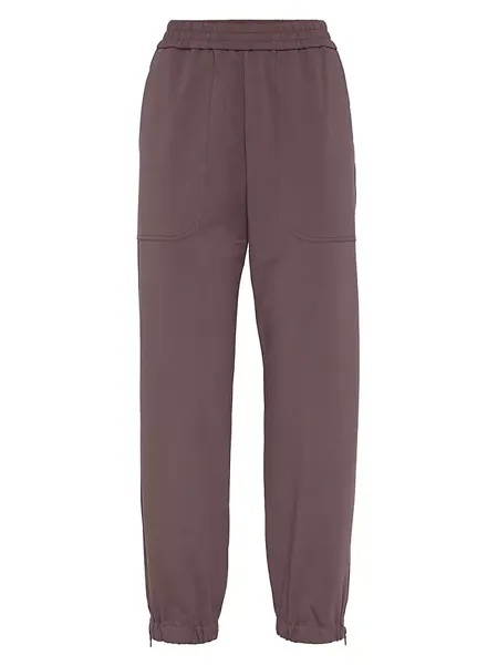 Легкие спортивные штаны из эластичного хлопка из френч терри Brunello Cucinelli, фиолетовый