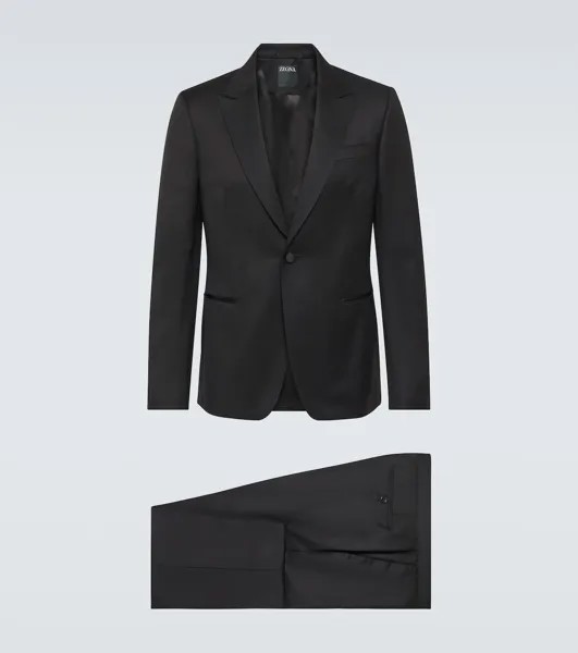 Однобортный смокинг из шерсти и мохера Zegna, черный
