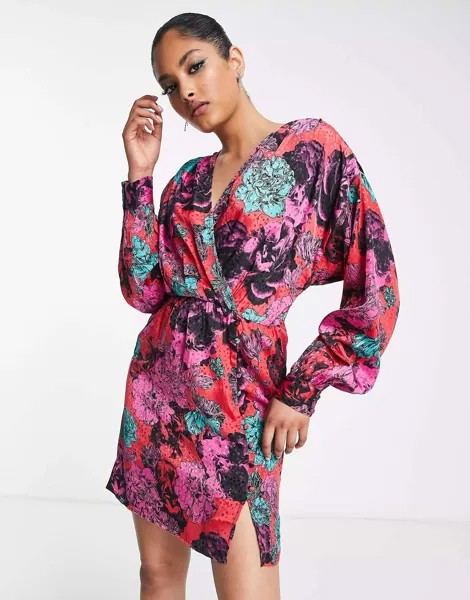 Жаккардовое мини-платье Vero Moda с юбкой на пуговицах с цветочным принтом