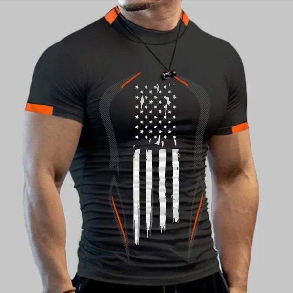 Мужская модная спортивная дышащая футболка с коротким рукавом с принтом американского флага