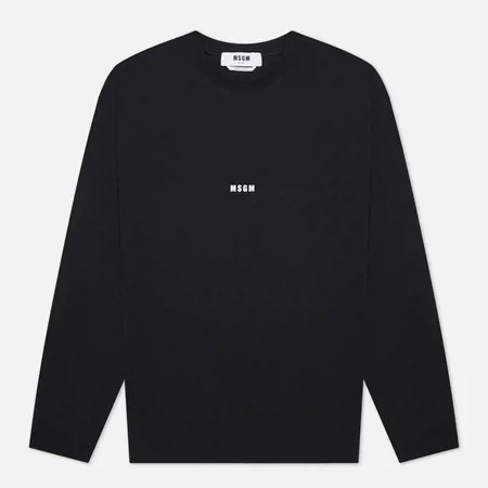 Мужской лонгслив MSGM Micrologo Basic Crew Neck, цвет чёрный, размер XL