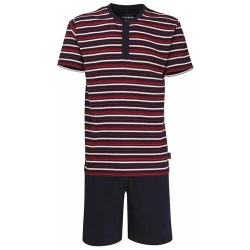 Мужская пижама с полосками на футболке (Размер: L) (Цвет: синий с красным)