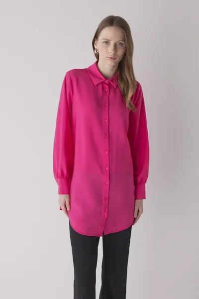 Туника свободного кроя с рубашечным воротником и длинными рукавами DeFacto, розовый