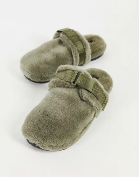 Слиперы из овчины оливкового цвета Ugg Fluff It-Зеленый цвет