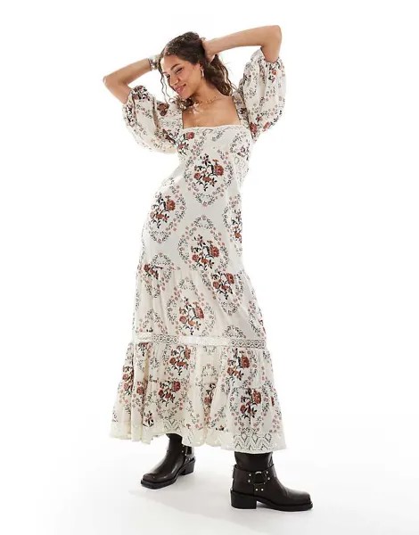 Белое платье макси с вышивкой Free People