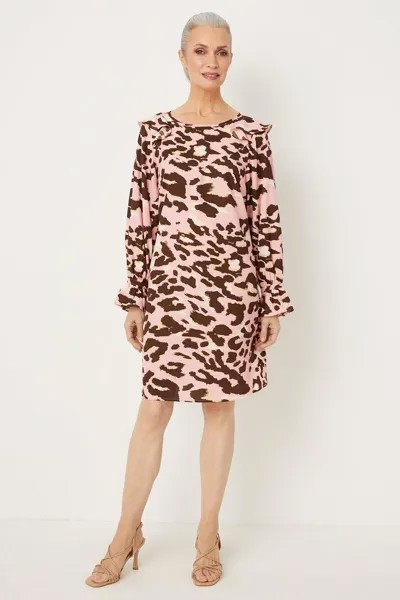 Розовое платье прямого кроя с леопардовым принтом и рюшами Wallis, розовый