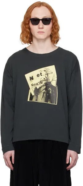 Серая футболка с длинным рукавом с принтом Maison Margiela