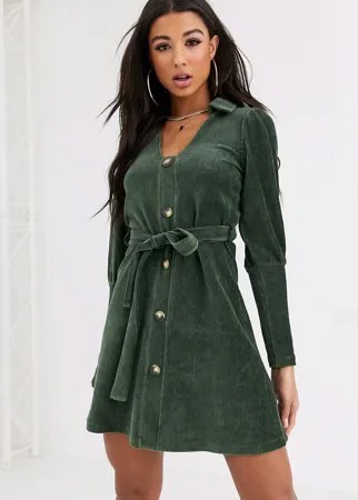 Вельветовое платье-рубашка мини ASOS DESIGN-Зеленый