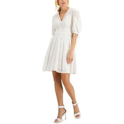 Женское белое мини-платье с пышными рукавами Taylor Petites 8P BHFO 9371
