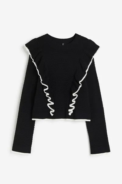 Свитер H&M Ruffle Trimmed Textured, черный