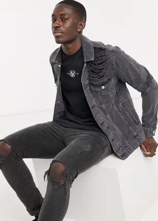 Черная выбеленная джинсовая куртка с рваной отделкой ASOS DESIGN-Черный