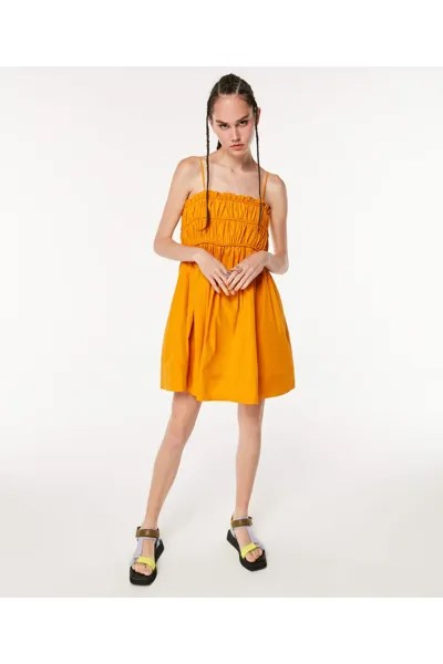 Платье из поплина с рюшами Twist, оранжевый