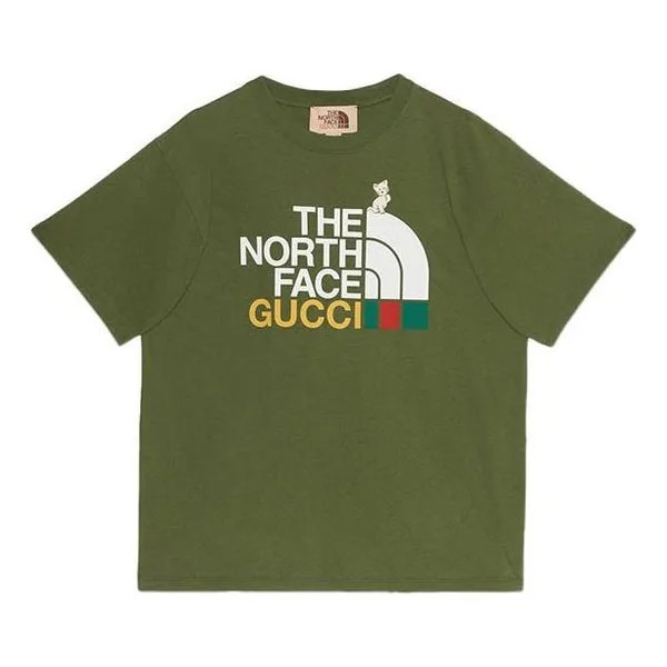 Футболка GUCCI x THE NORTH FACE FW21 LogoT 'Dark Green', зеленый