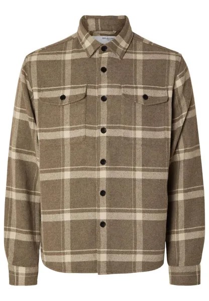 Рубашка в клетку песочного цвета SLHLOOSEMASON PABLO OVERSHIRT Selected Homme, цвет sand checks checks