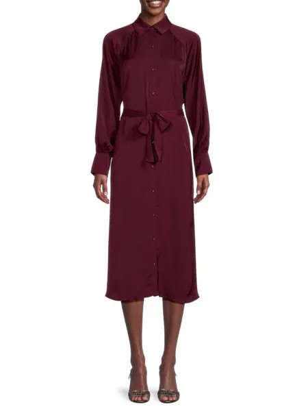Атласное платье-рубашка миди Saks Fifth Avenue, цвет Burgundy
