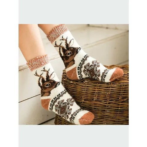 Носки Бабушкины носки, размер 38-40, коричневый, бежевый, белый