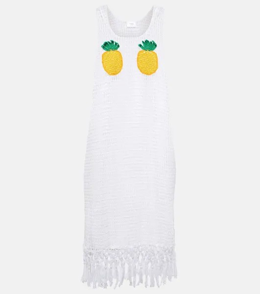 Мини-платье из хлопка с бахромой и бахромой pineapple mesh Anna Kosturova, белый