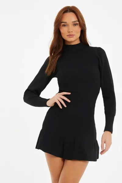 Черное трикотажное платье-джемпер с оборкой по подолу QUIZ Clothing
