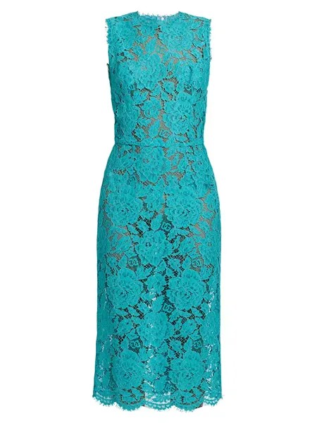 Кружевное платье-футляр миди с цветочным принтом Dolce&Gabbana, цвет turchese