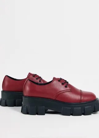 Бордовые туфли из искусственной кожи со шнуровкой и очень толстой подошвой Truffle Collection-Красный