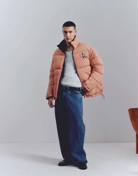Оранжевая двусторонняя куртка-пуховик 90-х годов Calvin Klein Jeans