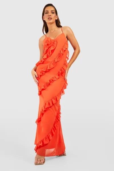 Шифоновое платье макси с рюшами boohoo, оранжевый