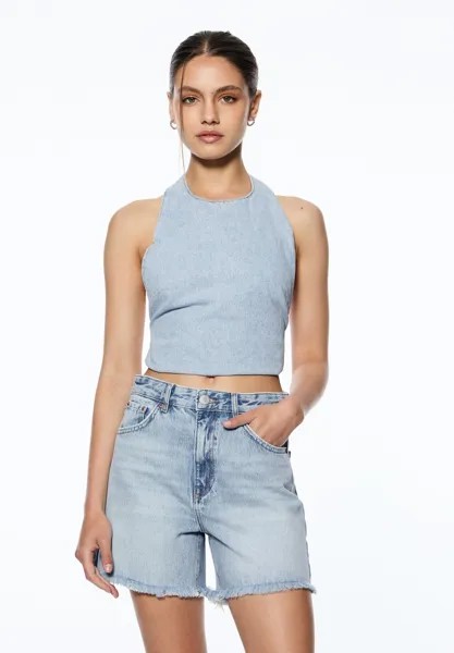 Джинсовые шорты HIGH-WAIST, BERMUDA PULL&BEAR, светло-голубой деним