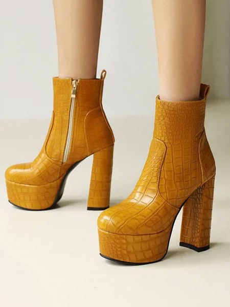 Milanoo Women's Croc Print Platform Chunky Heel Ankle Boots