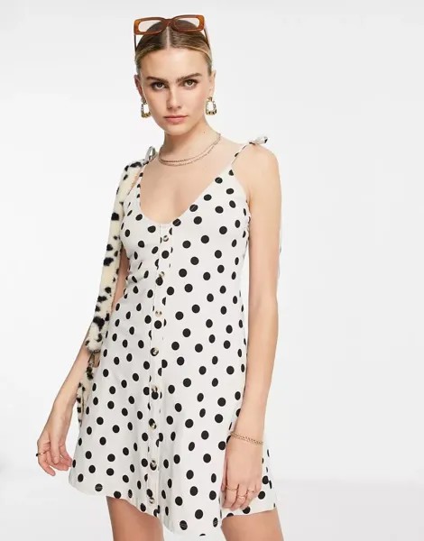 Мини-сарафан на пуговицах и завязках на плечах ASOS