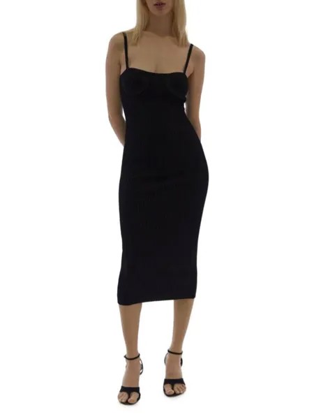Платье Трикотажное Helmut Lang в рубчик, черный