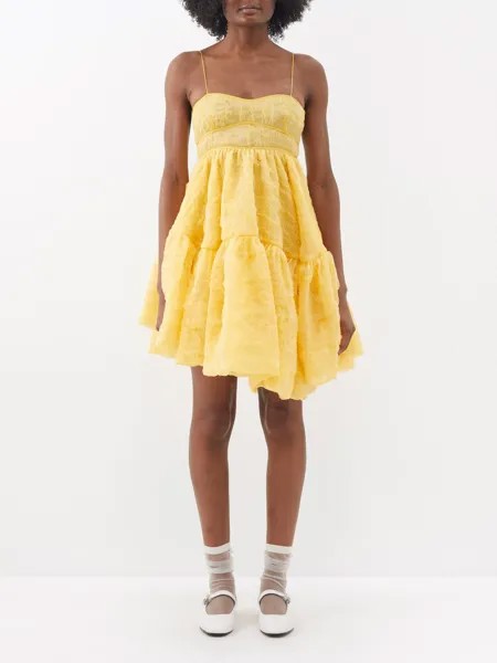 Демисеметричное платье из смесового шелка и матлассе Cecilie Bahnsen, желтый