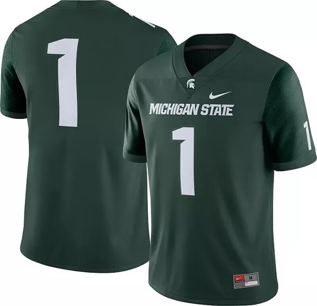 Мужская зеленая футбольная майка Nike Michigan State Spartans #1 Dri-FIT Game