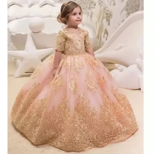 2022 Золотое бальное платье Glitz, платья принцессы для маленьких девочек, нарядные платья, фуксия, маленькие камуфляжные платья для девочек с ц...