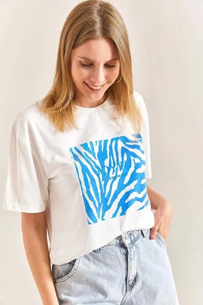 Женская футболка из чесаного хлопка с рисунком SHADE, синий