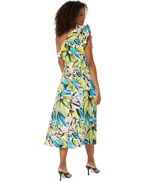 Платье Donna Morgan One Shoulder Midi with Ruffle, цвет Soft White/Olive Green