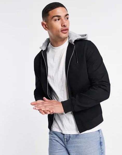 Черный бомбер с трикотажным капюшоном ASOS DESIGN-Черный цвет