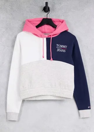 Разноцветный укороченный худи в стиле колор блок Tommy Jeans