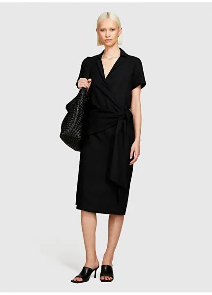 Черное женское платье миди с рубашечным воротником 40BRLV05L Sisley, черный