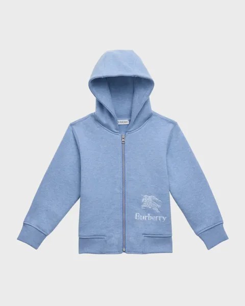 Хлопковая худи на молнии Peterson EKD с петлями на спине для мальчиков Burberry, цвет Light Blue Melange