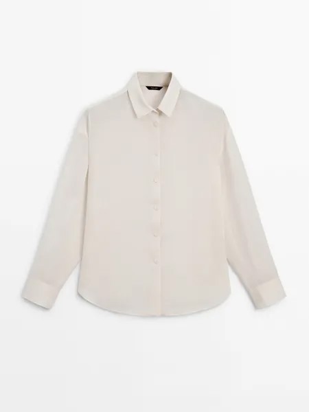 Однотонная рубашка Ramie Blend Massimo Dutti, бежевый