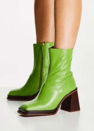 Зеленые кожаные ботильоны на каблуке и платформе ASOS DESIGN Rochelle-Зеленый цвет