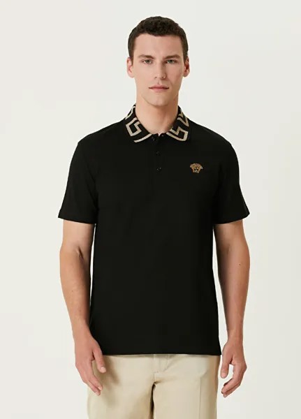 Футболка с логотипом на воротнике-поло Versace, черный