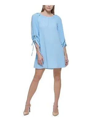 CALVIN KLEIN Womens Blue Tie Pullover Short Shift Dress без подкладки с рукавами 3/4 10