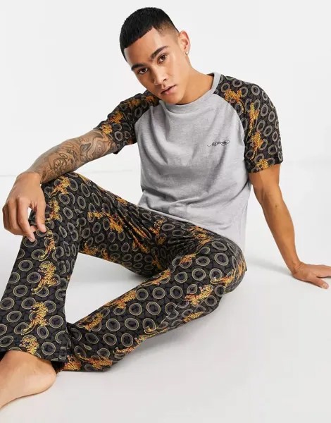 Ed Hardy Серо-черная вязаная футболка и брюки-пижама
