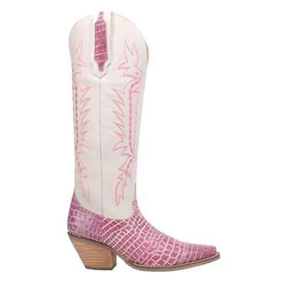 Высокие ковбойские женские розовые повседневные ботинки Dingo со змеиным принтом и острым носком DI6