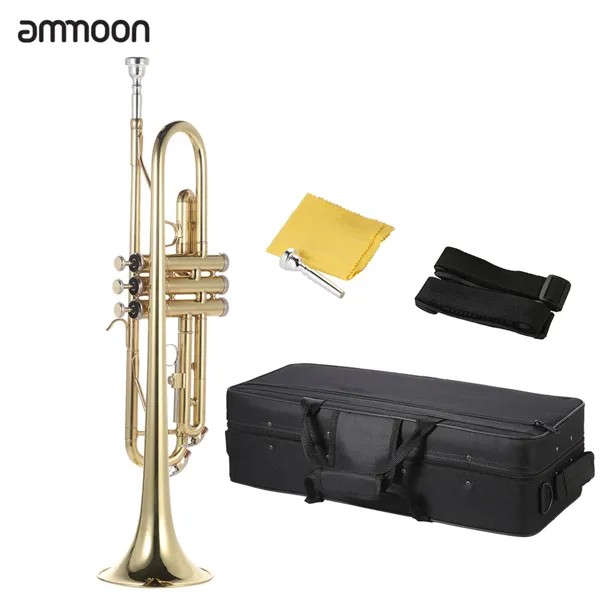Ammoon Bb Труба плоский латунный золотой окрашенный изысканный прочный музыкальный инструмент с мундштуком перчатки ремешок чехол