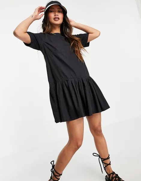 Черное выбеленное платье-рубашка из мягкого денима свободного кроя ASOS DESIGN-Черный цвет