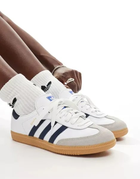 Белые и синие индиго кроссовки adidas Originals Samba OG